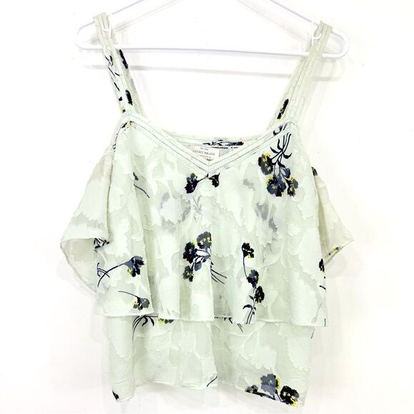 Lucky Brand Pale Blue Navy Blue Floral Print Cold Shoulder Flowy Romantic Blouse - Picture 5 of 14